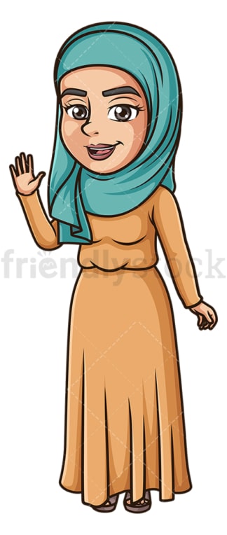Muslim woman waving. PNG - JPG and vector EPS (infinitely scalable).