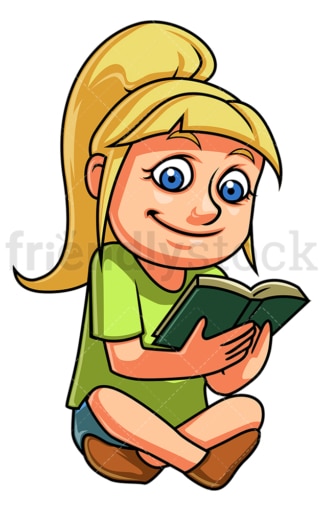 Little girl reading book. PNG - JPG and vector EPS (infinitely scalable).