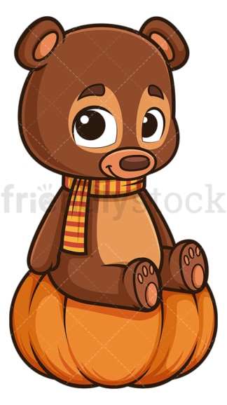 Autumn bear sitting on pumpkin. PNG - JPG and vector EPS (infinitely scalable).