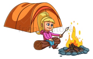 Little girl camping. PNG - JPG and vector EPS (infinitely scalable).