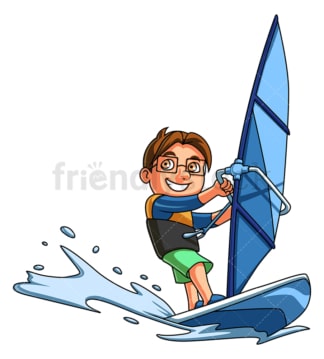 Little boy windsurfing. PNG - JPG and vector EPS (infinitely scalable).