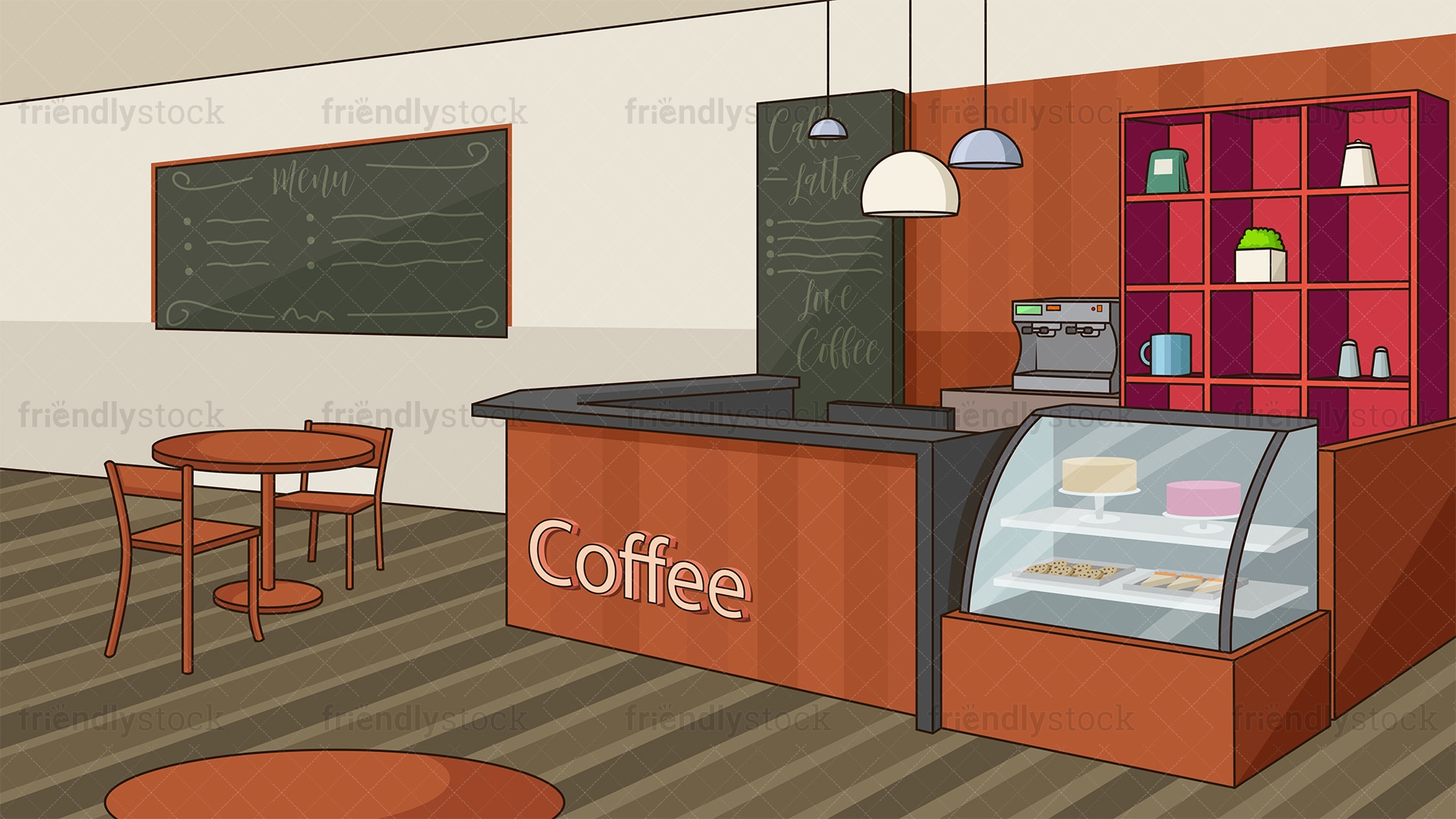 Download Coffee Shop Counter Background Cartoon Vector Clipart ...