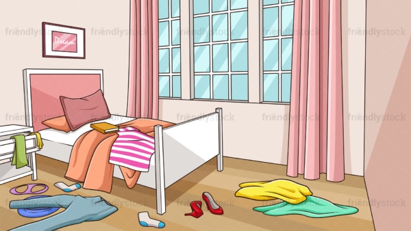 Messy girl's room background in 16:9 aspect ratio. PNG - JPG and vector EPS file formats (infinitely scalable).
