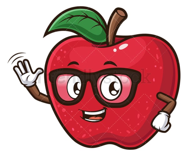 Cartoon apple waving. PNG - JPG and vector EPS (infinitely scalable).