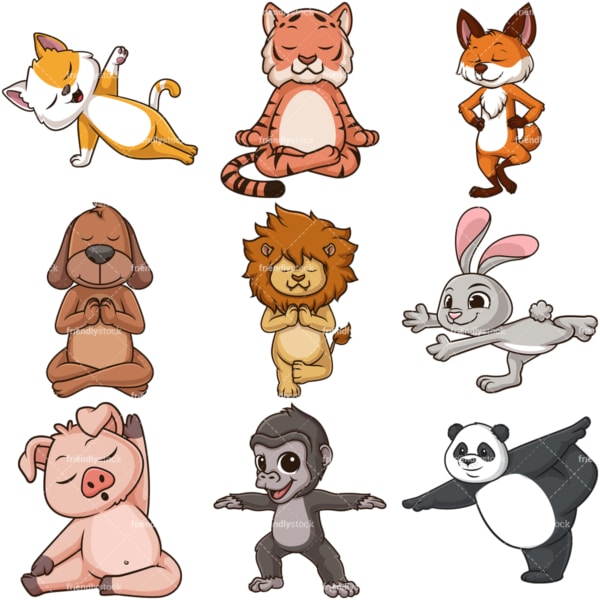 Animals doing yoga. PNG - JPG and infinitely scalable vector EPS - on white or transparent background.