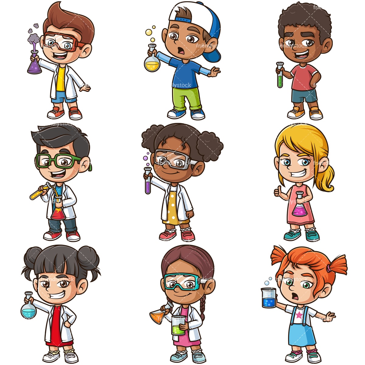 Science Kids Clipart Vector Collection - FriendlyStock