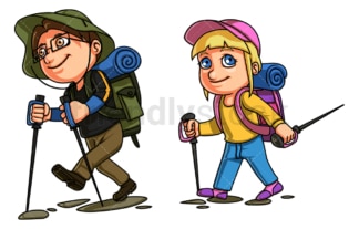 Kids going hiking. PNG - JPG and vector EPS file formats (infinitely scalable). Image isolated on transparent background.