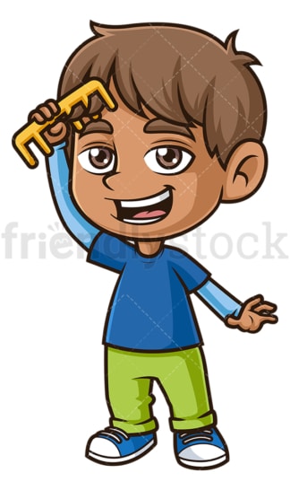 Hispanic boy brushing his hair. PNG - JPG and vector EPS (infinitely scalable).