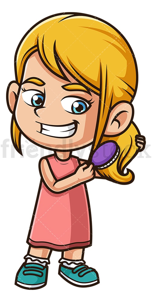 Caucasian girl combing her hair. PNG - JPG and vector EPS (infinitely scalable).