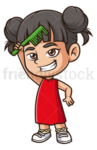 Asian girl brushing her hair. PNG - JPG and vector EPS (infinitely scalable).