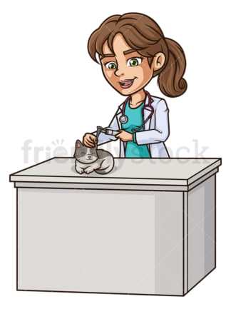 Female veterinarian examining cat's ear. PNG - JPG and vector EPS (infinitely scalable).