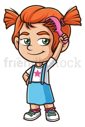 Ginger girl combing her hair. PNG - JPG and vector EPS (infinitely scalable).