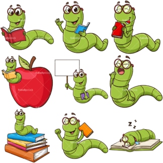 Cute bookworm. PNG - JPG and infinitely scalable vector EPS - on white or transparent background.