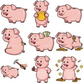 Piggy bank cartoon character. PNG - JPG and infinitely scalable vector EPS - on white or transparent background.