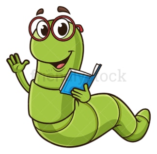Friendly bookworm waving. PNG - JPG and vector EPS (infinitely scalable).
