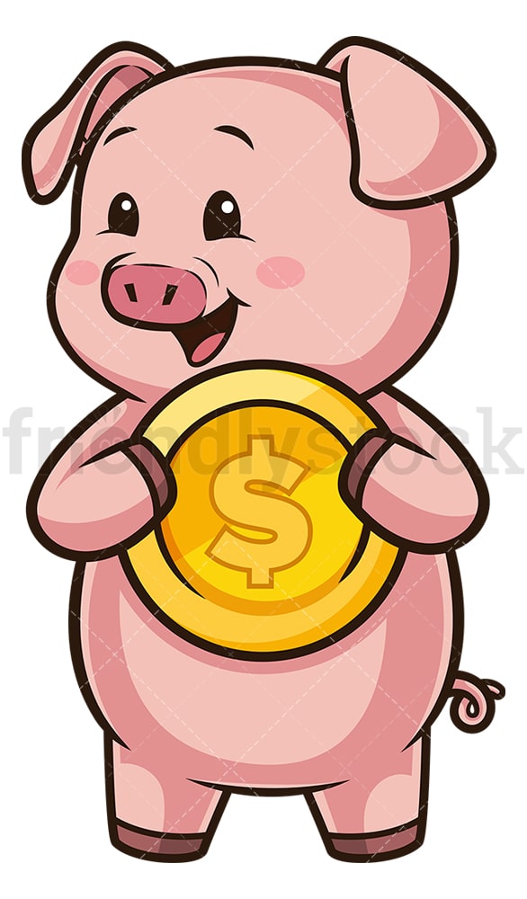 Piggy bank holding money. PNG - JPG and vector EPS (infinitely scalable).