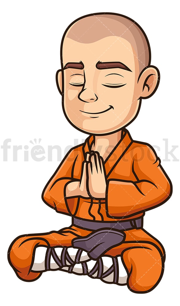 少林寺の僧侶瞑想漫画クリップアートベクトル Friendlystock