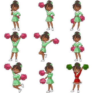 Black female cheerleader. PNG - JPG and infinitely scalable vector EPS - on white or transparent background.