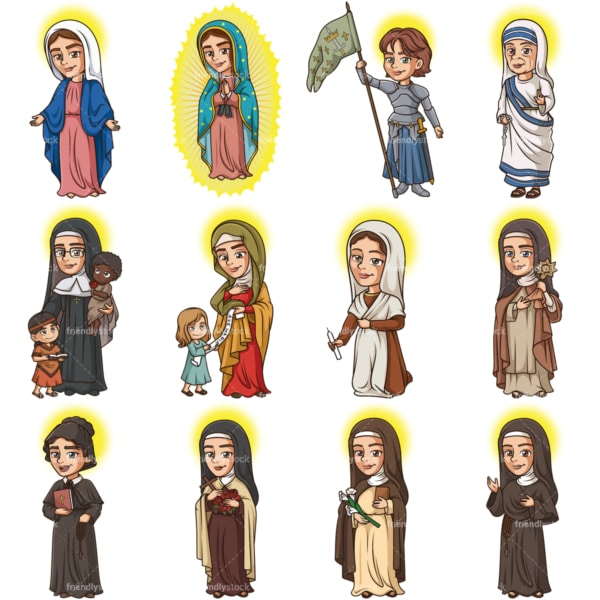 Female christian saints. PNG - JPG and vector EPS file formats (infinitely scalable). Images isolated on transparent background.