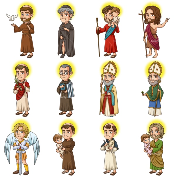 Male christian saints. PNG - JPG and vector EPS file formats (infinitely scalable). Images isolated on transparent background.