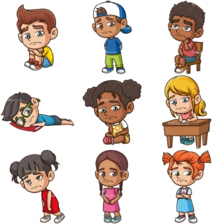 Sad kids. PNG - JPG and infinitely scalable vector EPS - on white or transparent background.