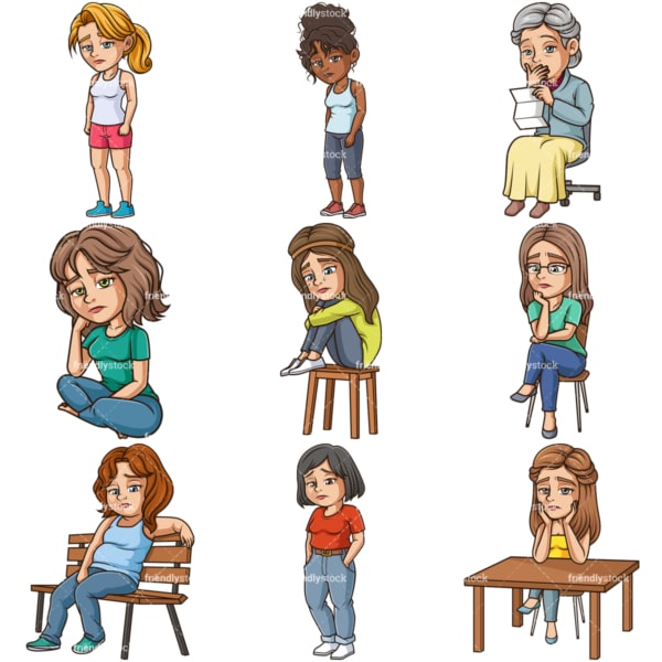 Sad women. PNG - JPG and infinitely scalable vector EPS - on white or transparent background.