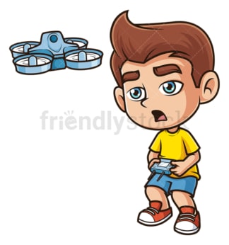 Caucasian boy flying drone. PNG - JPG and vector EPS (infinitely scalable).