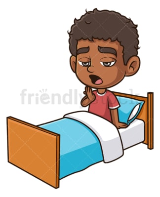 Black boy yawning in bed. PNG - JPG and vector EPS (infinitely scalable).