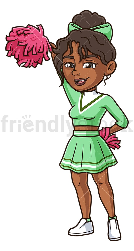 Jolly black female cheerleader. PNG - JPG and vector EPS (infinitely scalable).