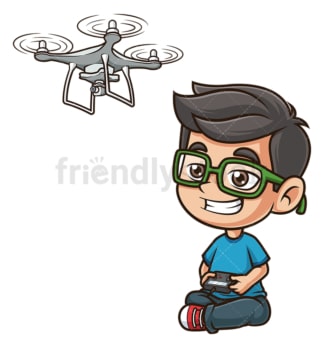 Kid flying quadcopter drone. PNG - JPG and vector EPS (infinitely scalable).