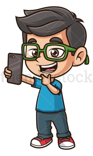 Nerdy boy taking selfie. PNG - JPG and vector EPS (infinitely scalable).