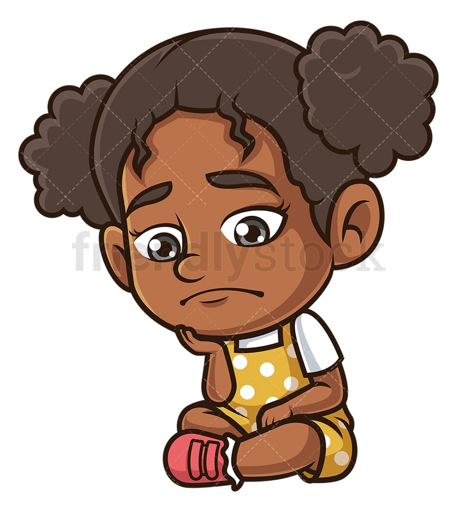 Triste Fille Noire Dessin Anime Clipart Vectoriel Friendlystock