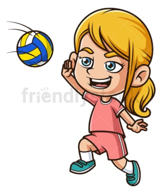 Caucasian girl spiking a volleyball. PNG - JPG and vector EPS (infinitely scalable).