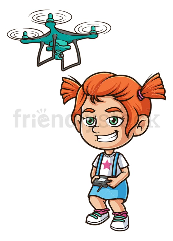 Ginger girl flying drone. PNG - JPG and vector EPS (infinitely scalable).