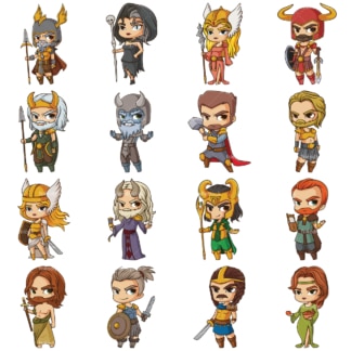 Chibi norse gods and goddesses. PNG - JPG and vector EPS file formats (infinitely scalable). Images isolated on transparent background.