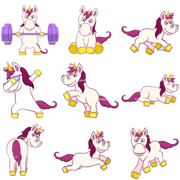Unicorns collection 5. PNG - JPG and infinitely scalable vector EPS - on white or transparent background.
