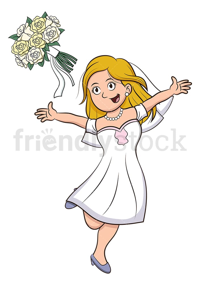 花嫁を投げる花束漫画クリップアートベクトル Friendlystock