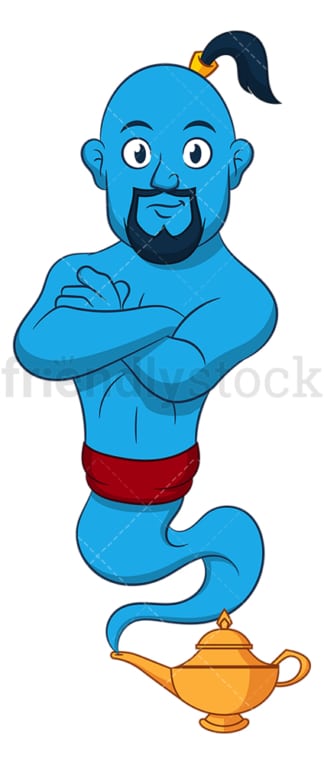 Confident blue genie. PNG - JPG and vector EPS (infinitely scalable).