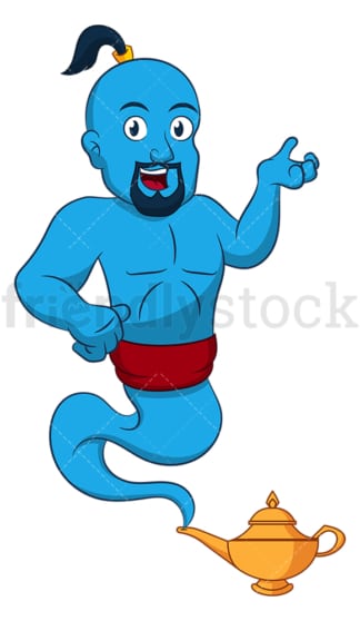 Blue genie presenting. PNG - JPG and vector EPS (infinitely scalable).