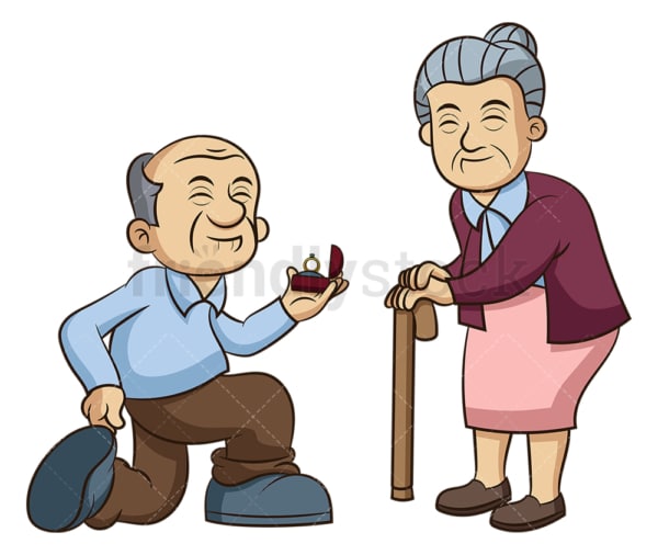 Old man and woman getting engaged. PNG - JPG and vector EPS (infinitely scalable).