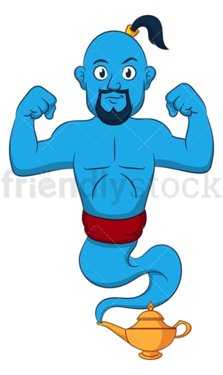 Blue genie flexing. PNG - JPG and vector EPS (infinitely scalable).