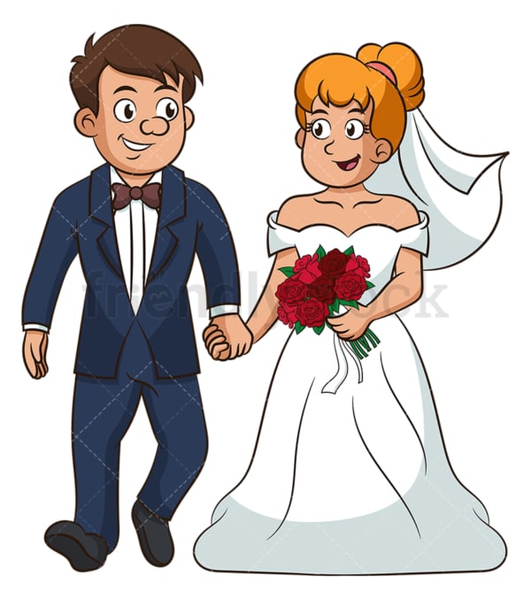 Newlywed couple holding hands. PNG - JPG and vector EPS (infinitely scalable).