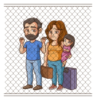 Refugees behind border fence. PNG - JPG and vector EPS (infinitely scalable).
