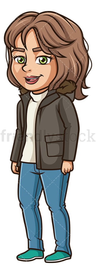Hispanic woman wearing winter clothes. PNG - JPG and vector EPS (infinitely scalable).