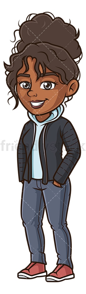 Black woman wearing winter clothes. PNG - JPG and vector EPS (infinitely scalable).