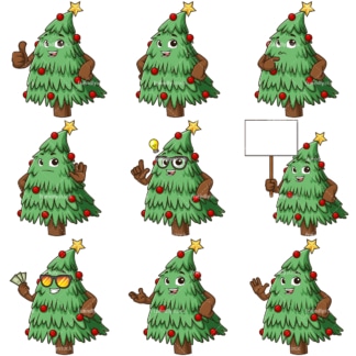 Christmas tree mascot. PNG - JPG and infinitely scalable vector EPS - on white or transparent background.