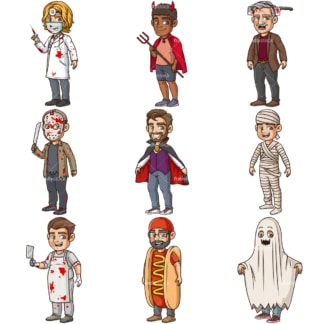 Men in halloween costumes collection. PNG - JPG and infinitely scalable vector EPS - on white or transparent background.