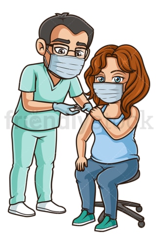 Chubby woman getting covid vaccine. PNG - JPG and vector EPS (infinitely scalable).