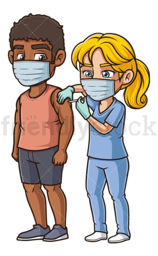 Black man getting covid-19 vaccine. PNG - JPG and vector EPS (infinitely scalable).