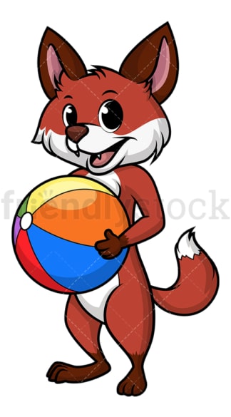 Fox holding beach ball. PNG - JPG and vector EPS file formats (infinitely scalable). Image isolated on transparent background.